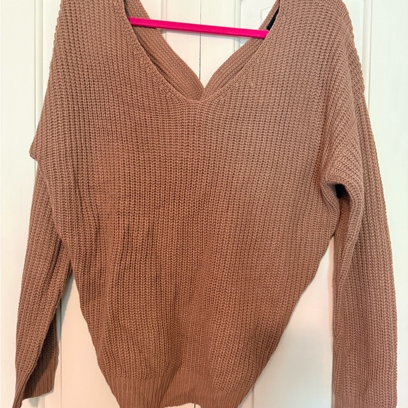 Love Tree Sweaters - Cozy Blush V-Neck Off Shoulder Sweater